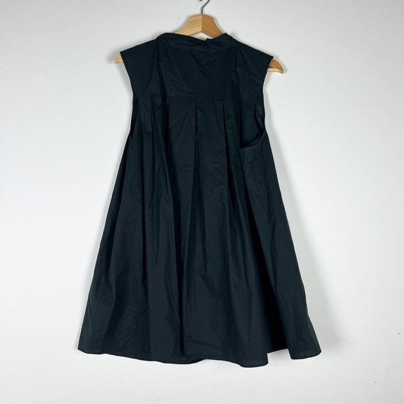 Hache Cotton Poplin Pintuck Pleated Sleeveless Tie Neck Mini Dress Black XL - Picture 4 of 4